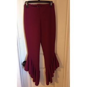 Nasty Gal Burgundy Ruffle Pants